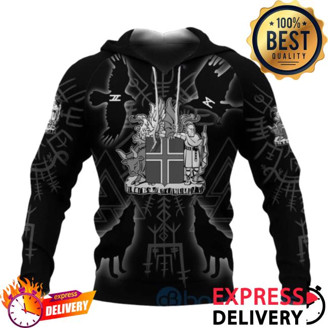 Banantees Iceland Coat of Arms Mix Viking All Over Printed 3D Hoodie