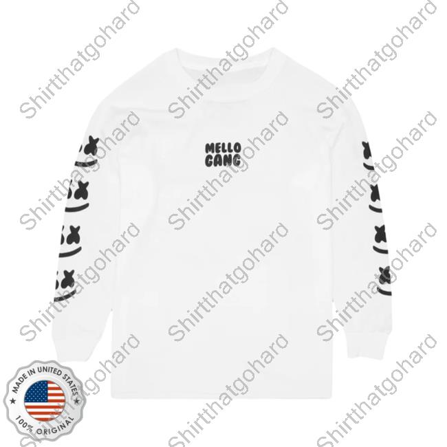 Official Marshmello Music Clothing Store Shop Mellogang Faces L/S Sweatshirts White Marshmellomusic Merch