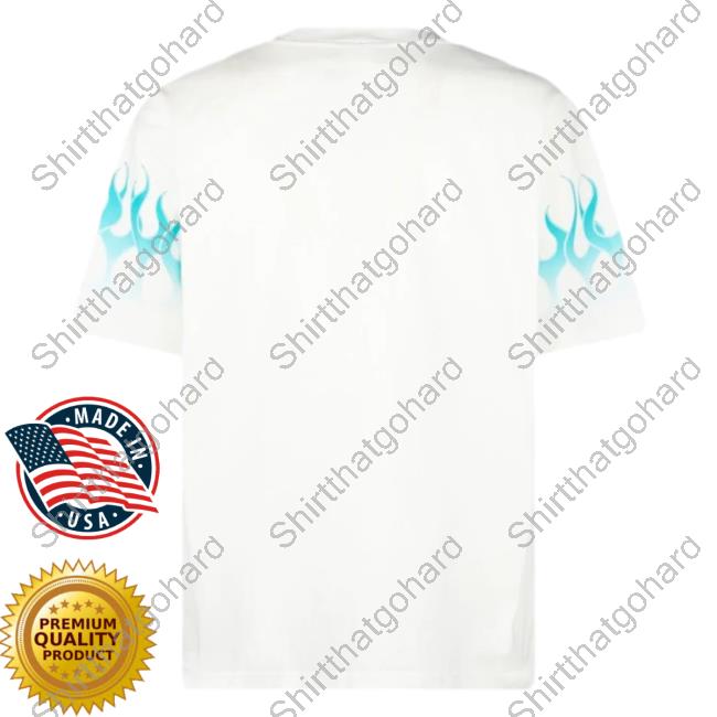 Official Vision Of Super White T-Shirt With Light Blue Gradient Flames Official Vision Of Super White Tee Shirt With Light Blue Gradient Flames