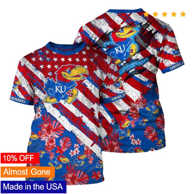 Official Kansas Jayhawks Tropical Flower Style And Flag All Over Printed 3D Shirt 2023