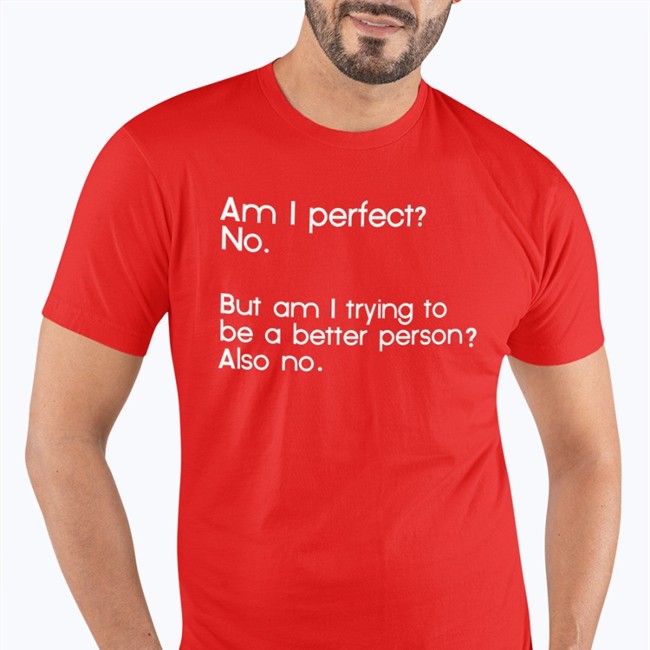 Am I Perfect No But Am I Trying To Be A Better Person Also No T-Shirt Weird Thrift Store Shirts Am I Perfect No But Am I Trying To Be A Better Person Also No T-Shirt