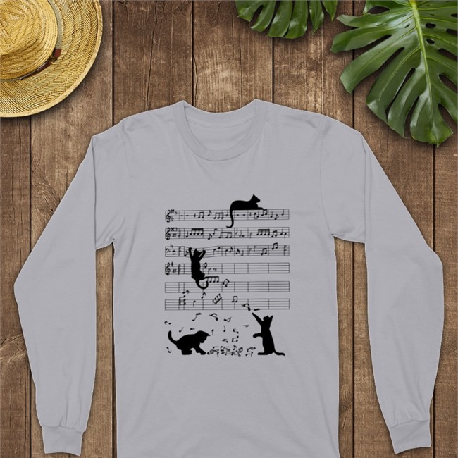 Threatening Music Notation Cute Cat Playing Music Note Clef Musician T-Shirt Threatnotation