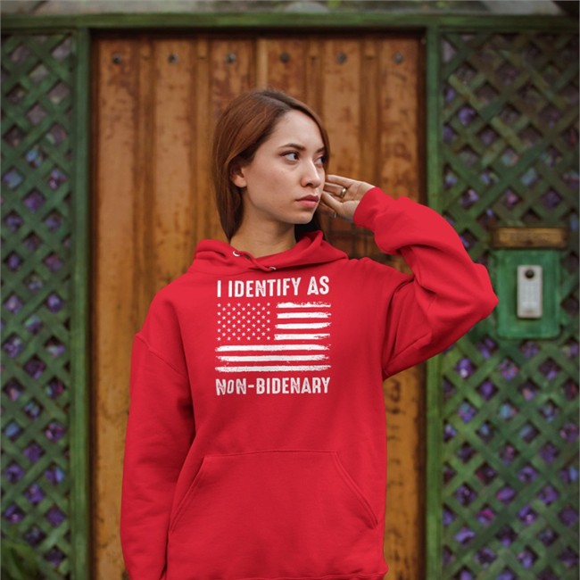 Matt I Identify As Non-Bidenary American Flag Zip Up Hooded Red I Identify As Non-Bidenary American Flag Shirt Matt