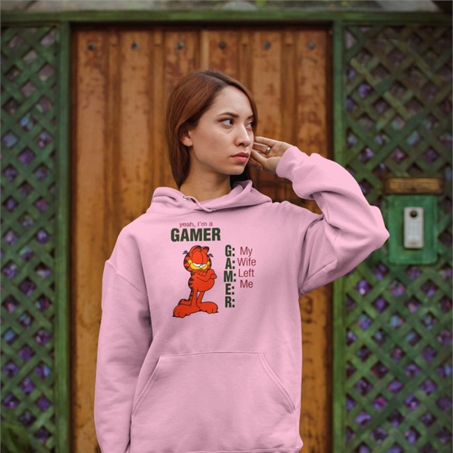 Official Garfield Yeah I'm A Gamer My Wife Left Me Shirt Shirts That Go Hard White Yeah I'm A Gamer My Wife Left Me Sweatshirt