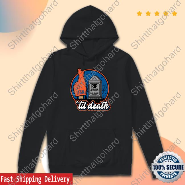 Official Athlete Logos Merch 'Til Death Rip Here Lies A Beloved Fan Bled Orange And Blue T-Shirt