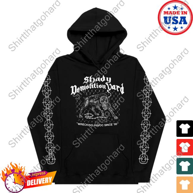 Official Eminem Clothing Store Shop Merch Slim Shady Demolition Junkyard Dog Crewneck Sweatshirt Black