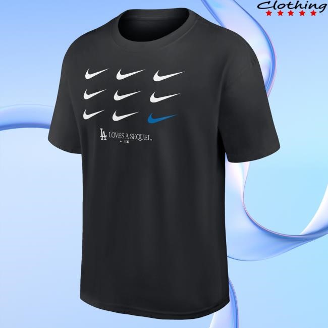 Men's Los Angeles Dodgers Nike Black 2025 World Series Champions LA Loves A Sequel Heavyweight T Shirt Official MLB Shop