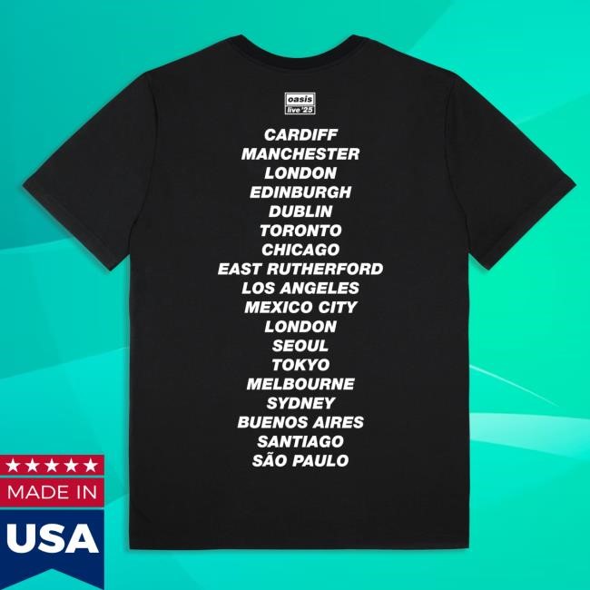 Official Oasis Live '25 Cut Out Photo Tour Tees Black