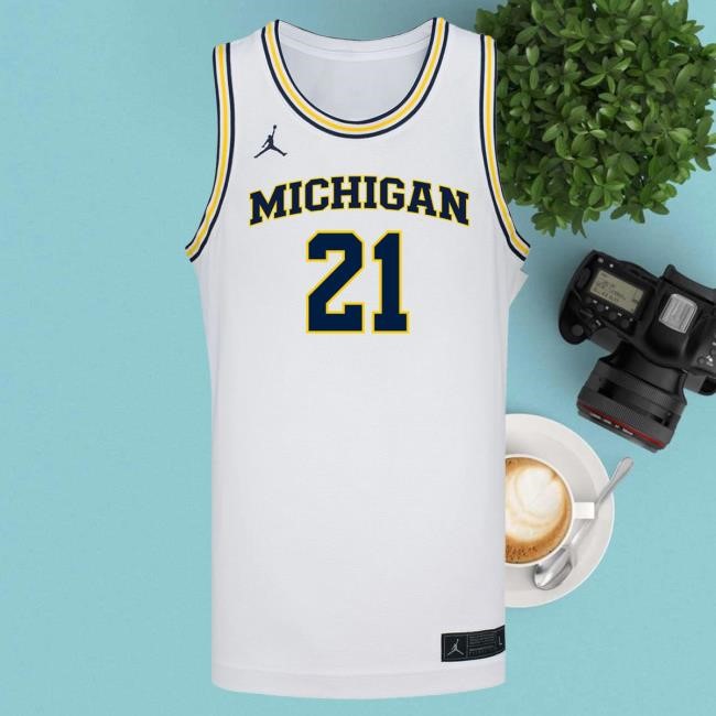 Michigan Wolverines #21 Morez Johnson Jr. Student Athlete White Basketball Jersey Top Shirt | The M Den Official Merch Store Shop