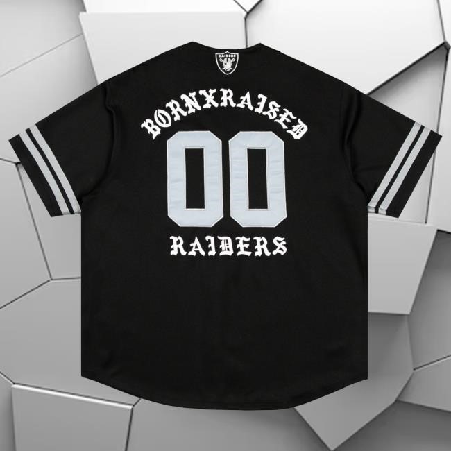 Unisex Las Vegas Raiders Born x Raised Black Baseball Fashion Jersey Tees NFL Shop Store
