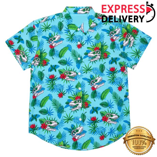 Official Excision Merch Aloha Rex Button Up T-Shirt (Blue)