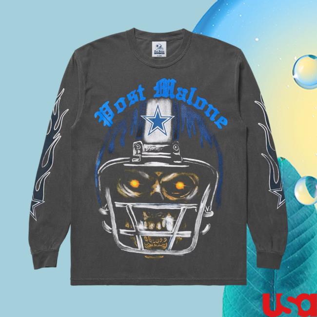 Post Malone Cowboys Merch Post Malone + Dallas Cowboys Skeleton Long Sleeve Shirts