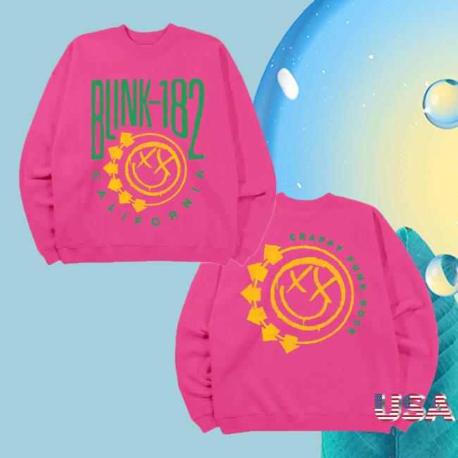 Blink 182 Merch Smiley Oversized Crewneck Sweatshirt - Pink