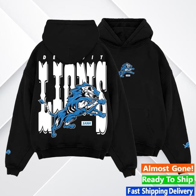 Official Sana Detroit Store Sana X Detroit Lions Lion Skull Essential Logo Hodoren Crewneck Sweatshirt Black SanaDetroit