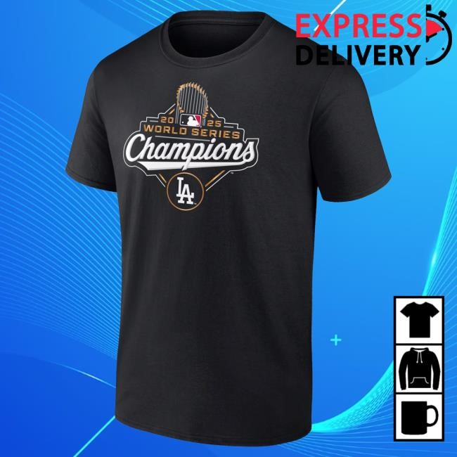 Men's Los Angeles Dodgers Clayton Kershaw Fanatics Black 2025 World Series Champions Name & Number Shirt Official MLB Shop