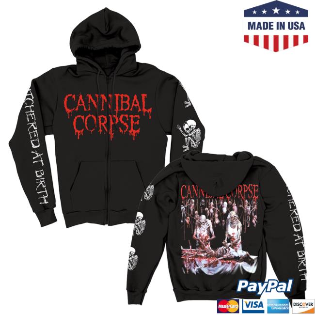 Official Kings Road Merch Store Cannibal Corpse Butchered At Birth Sleeve Print Zip UpHoody (Bla Kings Road Shop CannibalCorpse