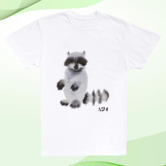Official A24 Merch Store A24 x Rop van Mierlo Raccoon Watercolor Tee Popover Shirt White A24 Shop