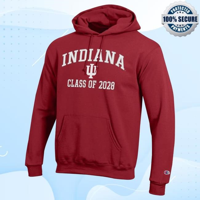 Official Shop Big Ten Store Mens Indiana Hoosiers White Champion Font Class of 2028 Powerblend Hoodie