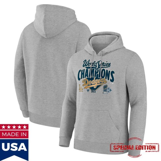 Men's Los Angeles Dodgers Fanatics Heather Gray 2025 World Series Champions Locker Room Hood Official MLB Shop