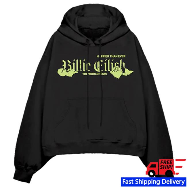 Official Interscope Records Billie Eilish Merch Store World Tour Black Crew neck Sweatshirt Billie Eilish Apparel Clothing Shop