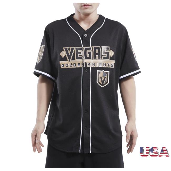 Official Fresh Society Pro Standard Vegas Golden Knights Mesh Button Up Jersey - Black Tee Shirt
