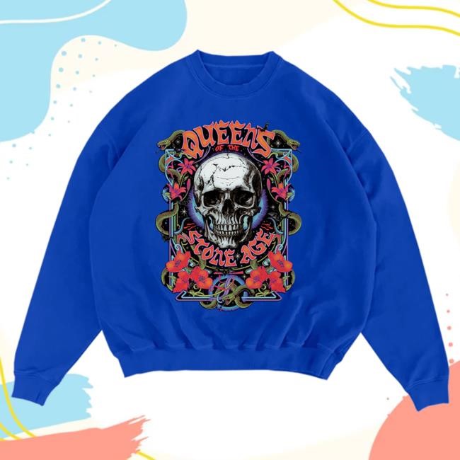 Official Queens Of The Stone Age Merch Store Skull Collage Crewneck Sweatshirt Qotsa