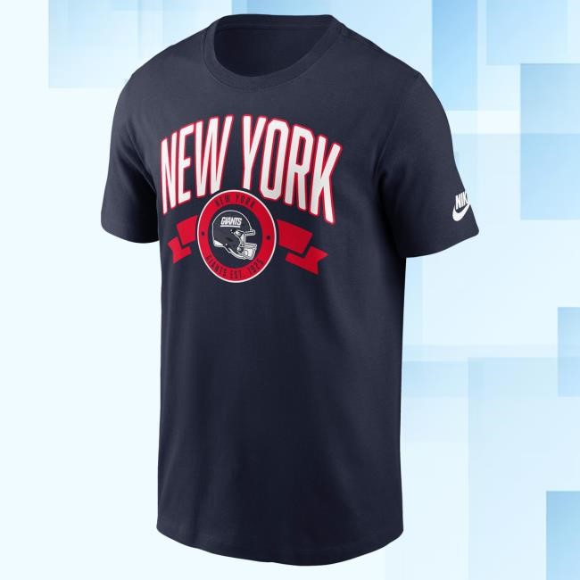 Official New York Giants Bulls Merch Men's Nike Navy New York Giants Rewind Front and Back Hit Essential Shirt NewYorkGiants