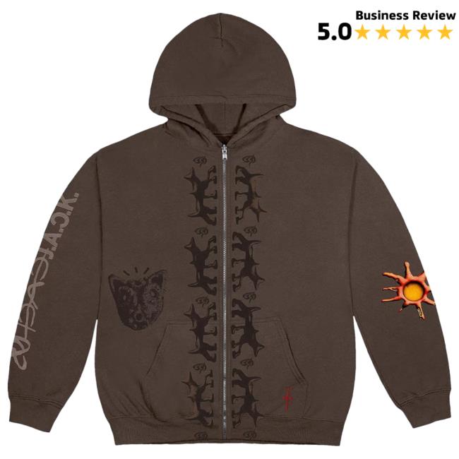 Official Travis Scott Merch Store Travis Scott Reverse Dog Zip Up Sweaters Brown TravisScott Shop