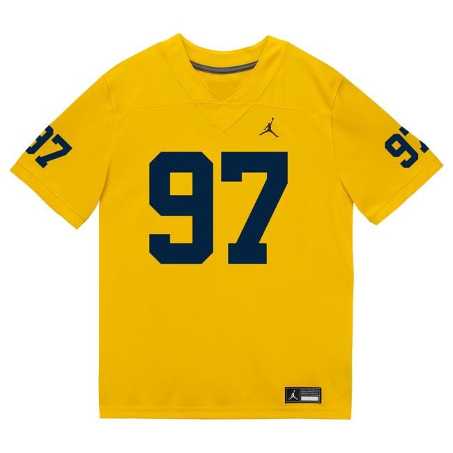 The M Den Michigan Wolverines #97 Chibi Anwunah Student Athlete Maize Football Jersey T Shirt