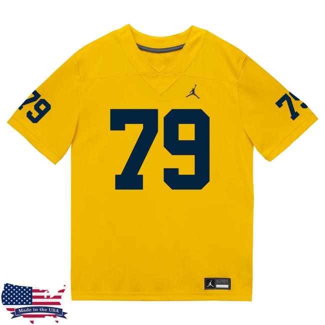 Michigan Wolverines #79 Ty Haywood Student Athlete Maize Football Jersey Shirt The M Den Shop