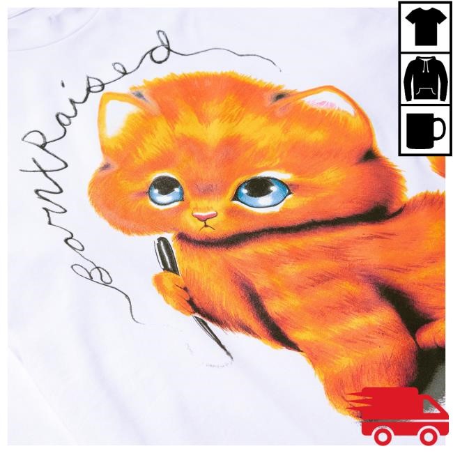 Official Born X Raised Merch Store Shop Kitty Long Sleeve Tee: White BornXRaised