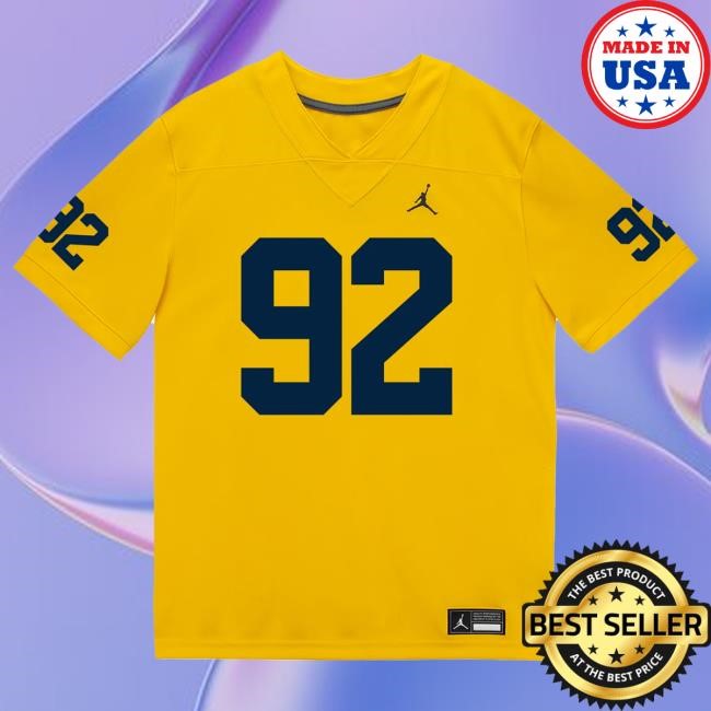 The M Den Michigan Wolverines #92 Beckham Sunderland Student Athlete Maize Football Jersey Top Shirt