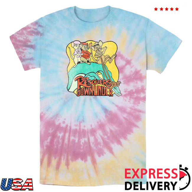 Official Kohls Apparel Clothing Store Shop Merch Licensed Character Disney's The Rescuer's Down Under Men's Down Under Vintage Poster Tie Dye Graphic Tees