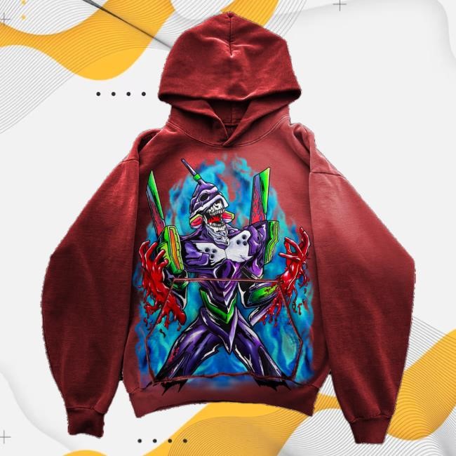 Official Warren Lotas Merch Store Purple Robot Pullover Hoodie - Sunfaded Red