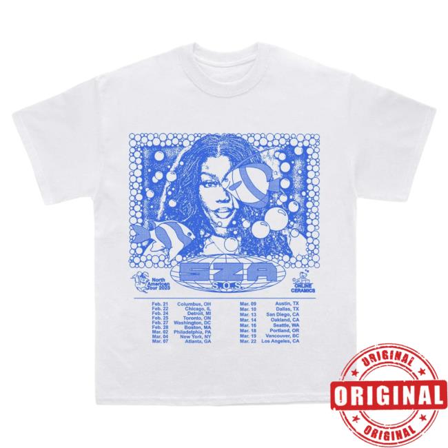 Official Clothing Top Dawg Entertainment Merch Store Sza - White Sos North America Tour Tshirt