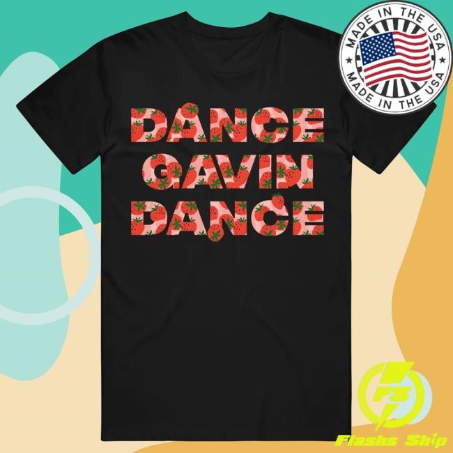 Official Dance Gavin Dance Merch Strawberry Pattern - Black T-Shirts DanceGavinDance