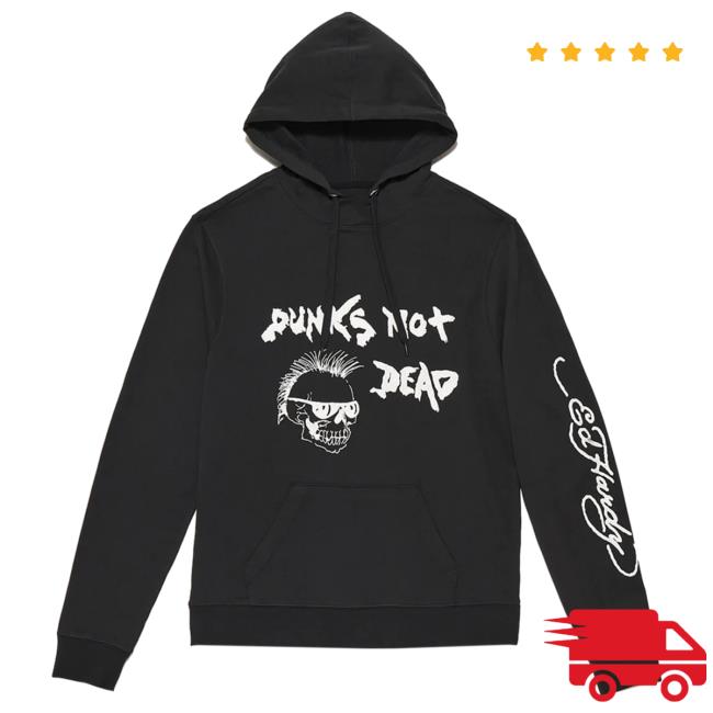 Official Ed Hardy Merch Store Puff Glitter "Punks Not Dead" Crew neck Sweatshirt EdHardy Apparel Clothing Shop