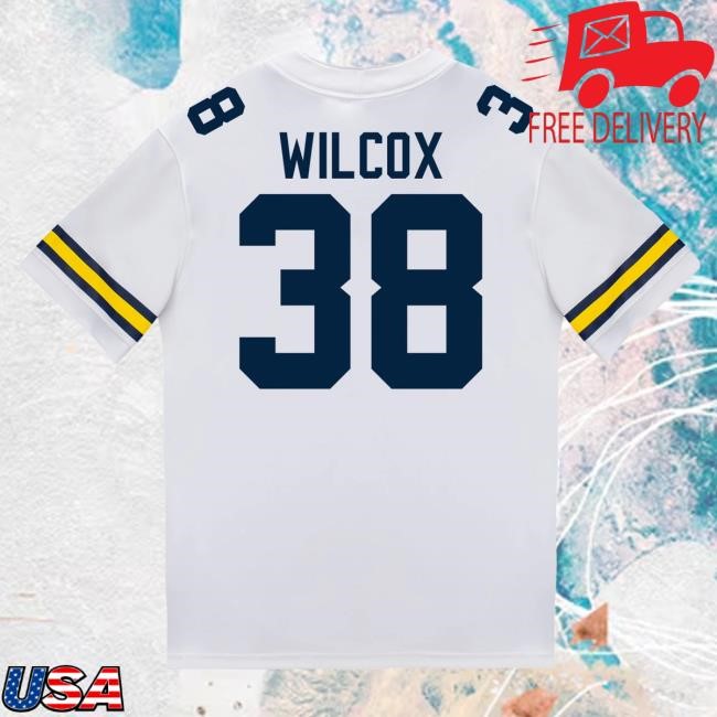 Michigan Wolverines #38 Bryce Wilcox Student Athlete White Football Jersey T Shirt The M Den Shop Official