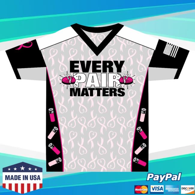 Clay Shootingg Every Pair Matters Sublimated Tee Shirt – Breast Cancer Awareness Tee Shirt Grey V-Neck