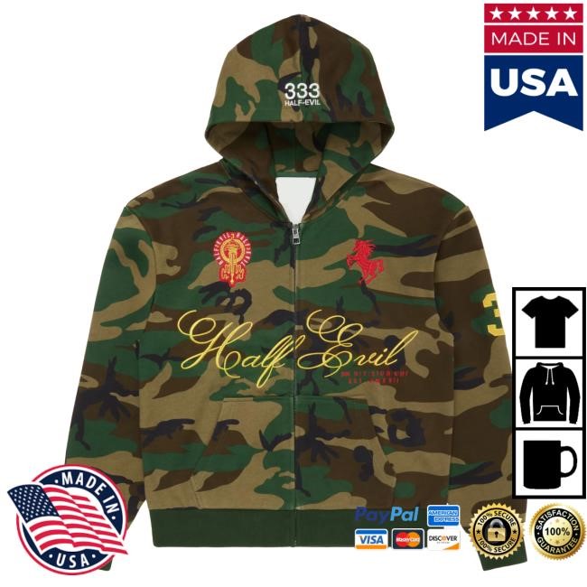 Official Half Evil Merch Store Half Evil Camo Horsepower Zip Up Pullover Hoodie HalfEvil