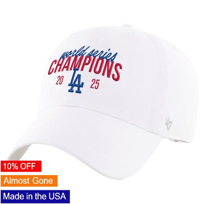 Los Angeles Dodgers '47 White 2025 World Series Champions Clean Up Adjustable Shirts Official MLB Shop