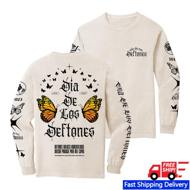 Dia De Los Deftones 2023 Monarch Line Up Ivory Long Sleeve T-Shirt