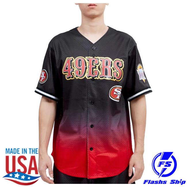 Official Fresh Society Pro Standard San Francisco 49Ers Tean Ombre Mesh Button Up Jersey - Black/Red Tshirt