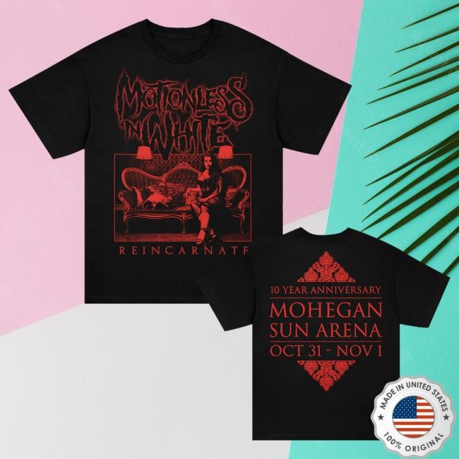 Official Miwmerch Motionless In White Red Reincarnate 10 Year Apocalypse Fest T-Shirts (Black) Miw Merch Store