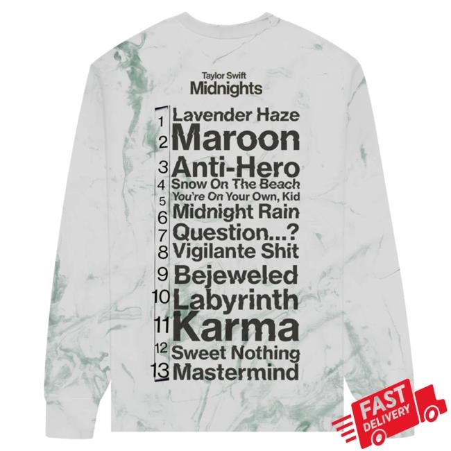 Official Taylor Swift Merch Store Shop Taylor Swift Midnights Green Tie Dye Long Sleeve Shirts TaylorSwift