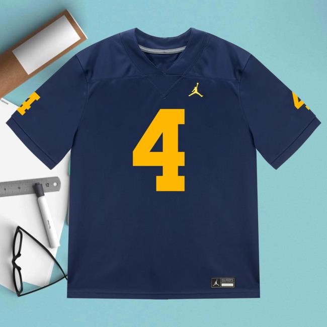 The M Den Michigan Wolverines #4 Andrew Marsh Student Athlete Blue Football Jersey Shirt