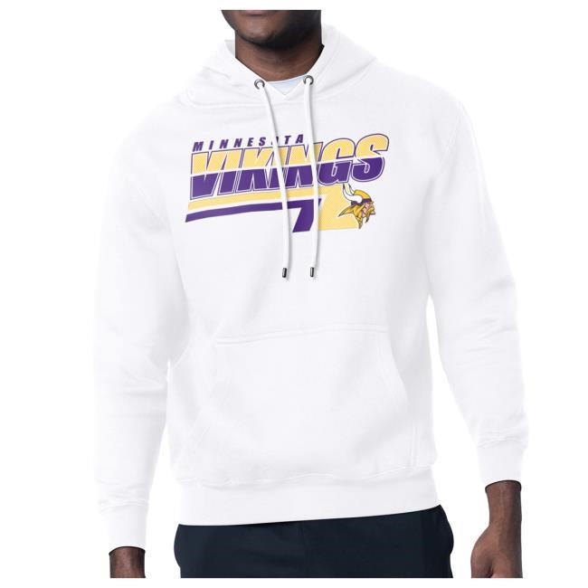 Official Minnesota Vikings Shop Men's Starter White Minnesota Vikings Logo Push Graphic Hooded Sweatshirt MinnesotaVikings