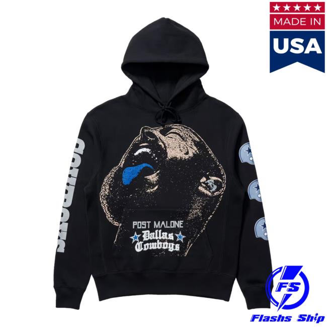Official Post Malone Cowboys Merch Post Malone + Dallas Cowboys Posty Hooded Sweatshirt
