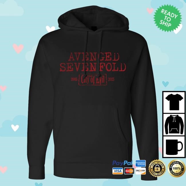 Official Avenged Sevenfold City of Evil - Black Heavyweight Popover Hoodie (COE 20th Anniversary) A7X World