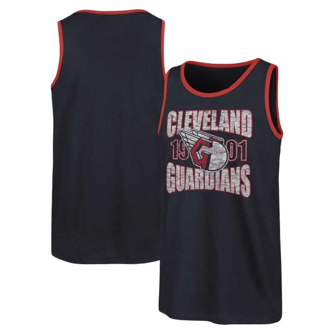 Official Cleveland Guardians Merch Store Men's Cleveland Guardians '47 Navy Upload Franklin Tank Top New Shirt